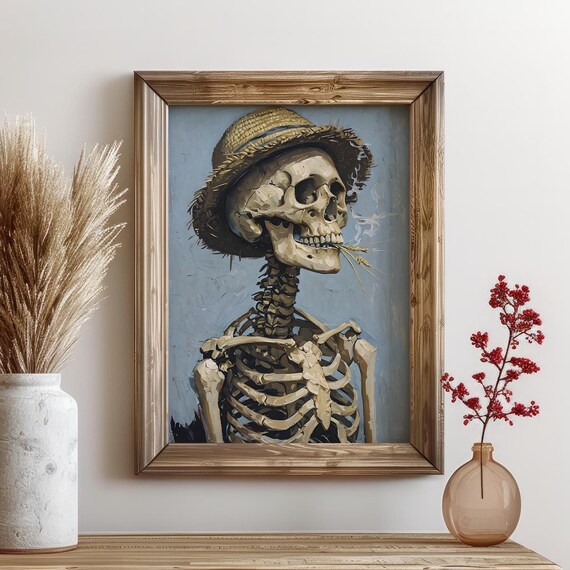 Strawhat Skeleton Portrait, Wild West Rustic
