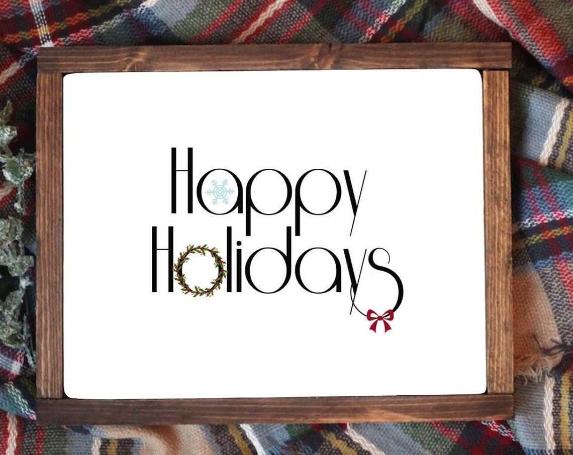 Happy Holidays Script With Wreath And Snowflake Minimalist Sign Poster