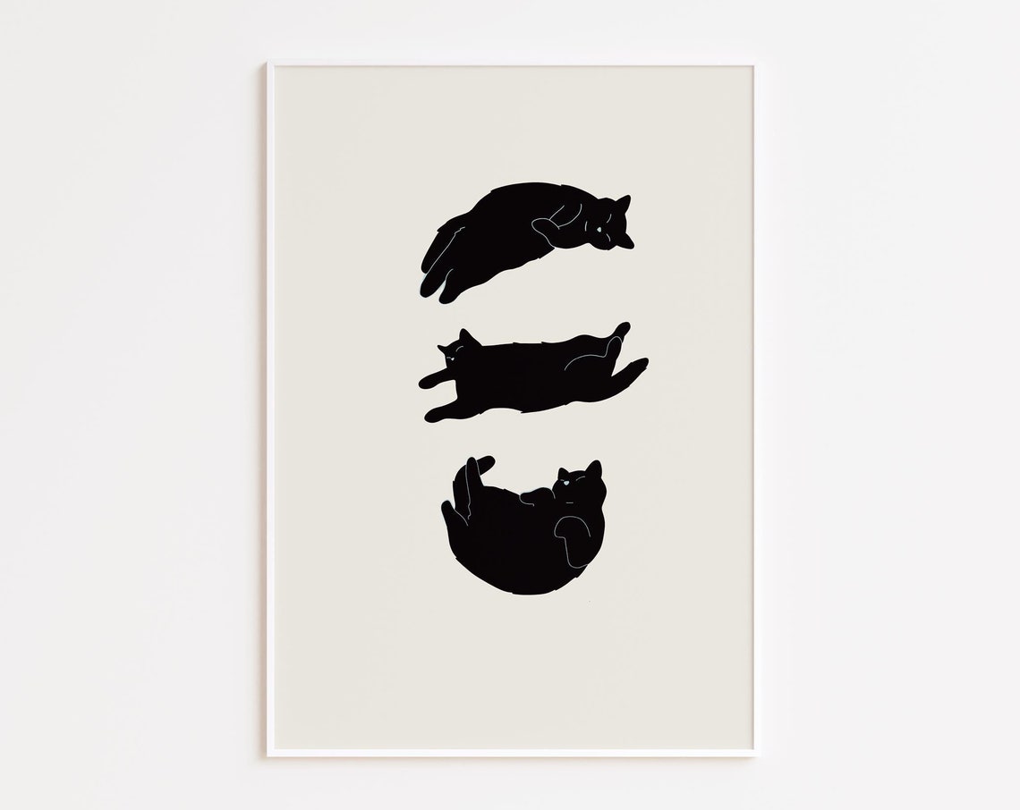 Cat Wall Art Lazy Illustrated Print Lover Minimal Gift Poster Cute Abstract