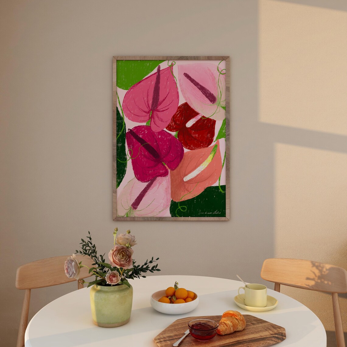 Anthurium Vintage Floral Art Print, Mid-Century