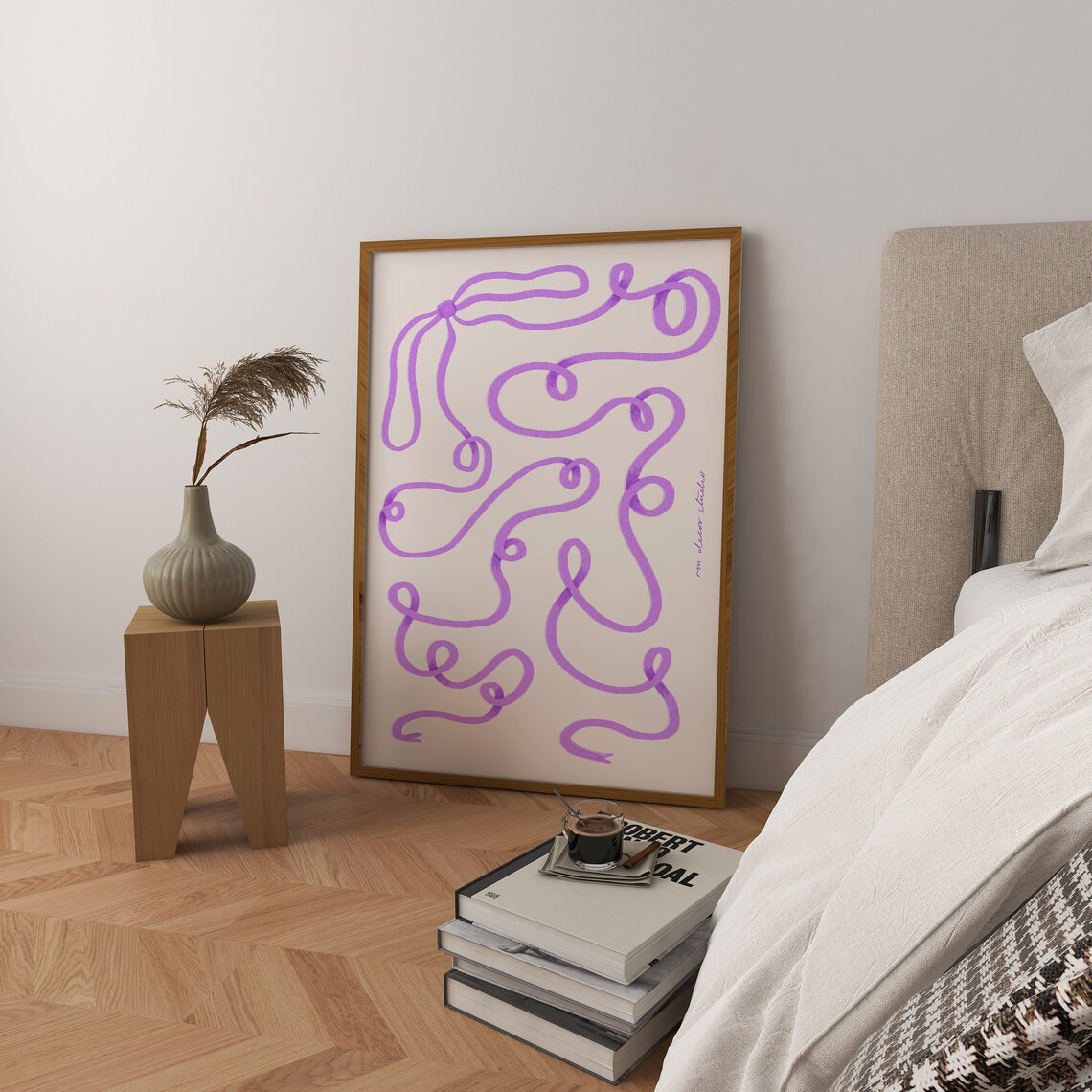 Purple Hand Drawn Bow Ribbon Doodle Minimalist Bedroom Art Print