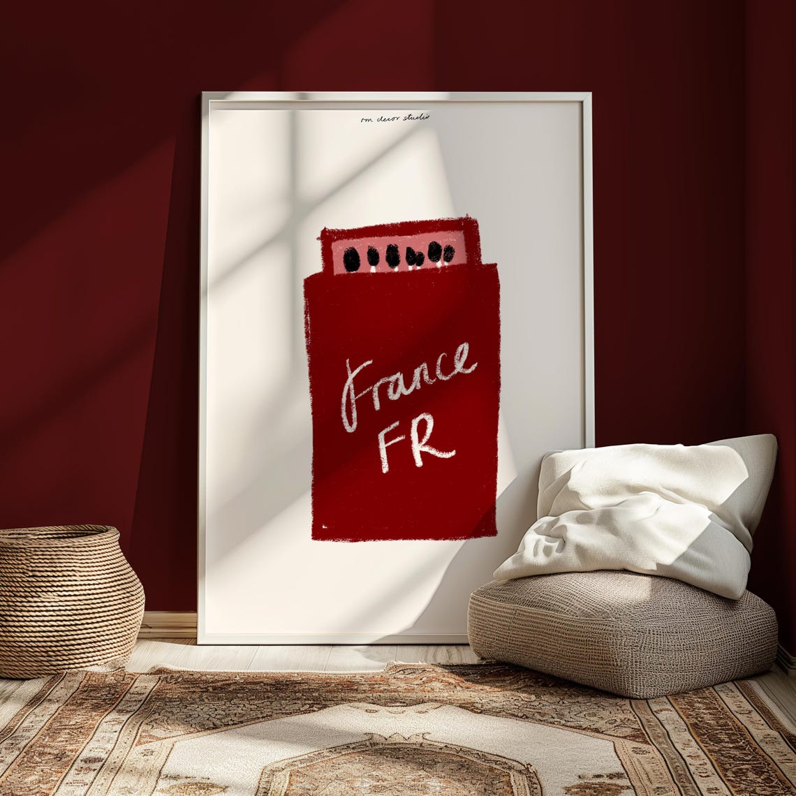 France FR Red Matchbox Vintage Trendy Travel Souvenir Art Poster