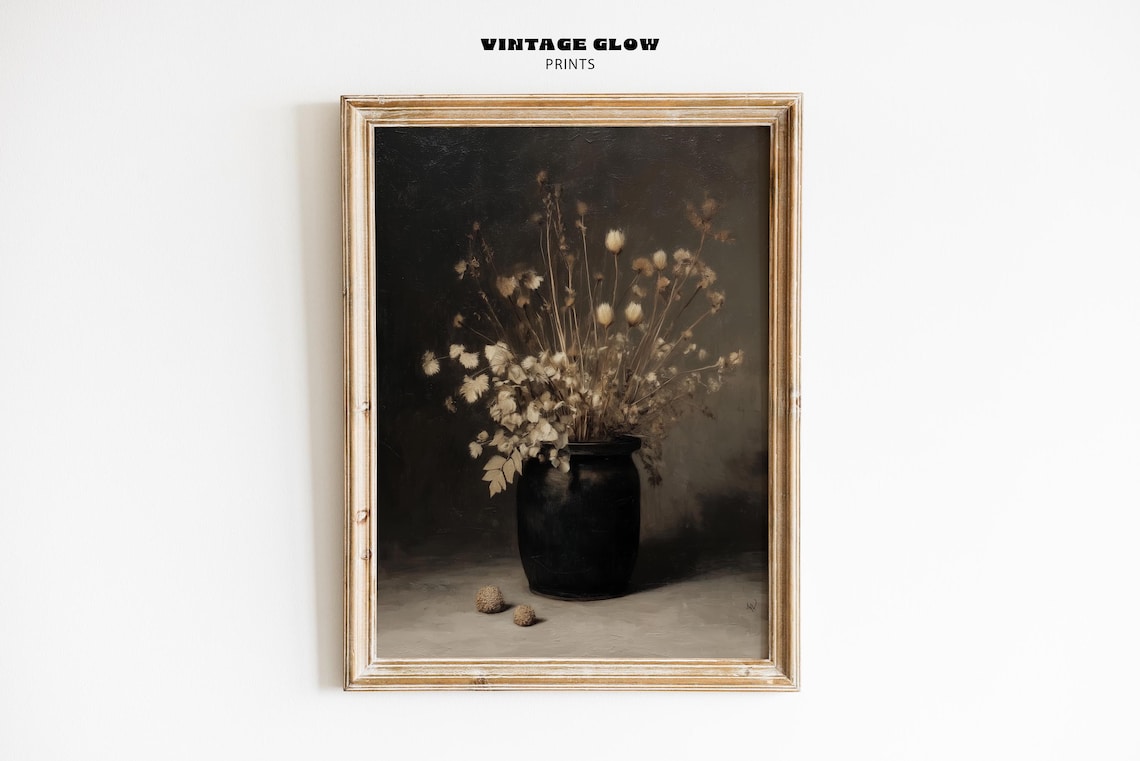 Moody Vintage Dried Flower Still Life Art Print