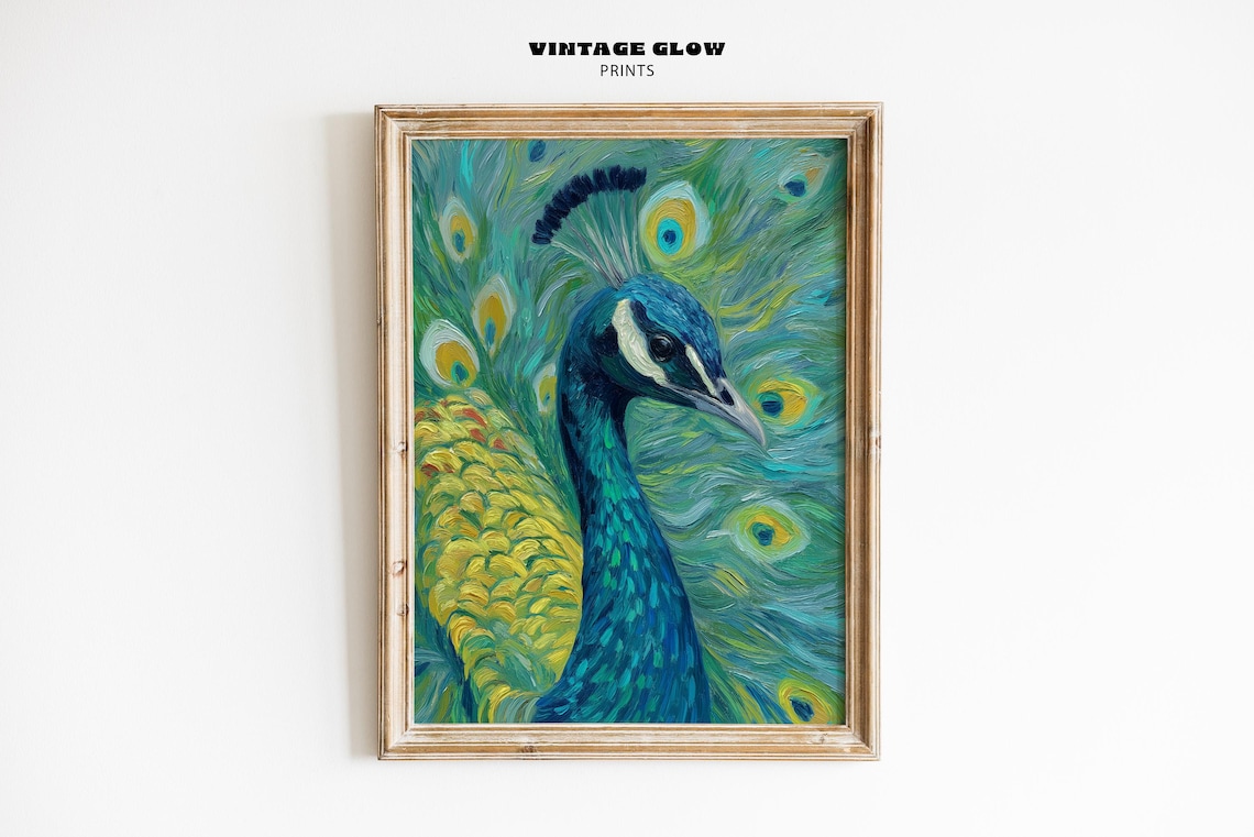 Vintage Peacock Art Print, Boho Bird Wall Decor