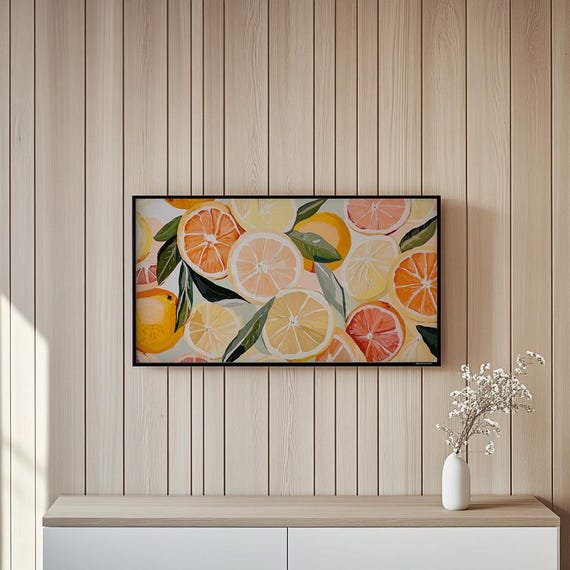 Summer Citrus Frame Tv Art Colorful Textured Painting For Spring Vibrant Fruit Screensaver Instant Ftv32