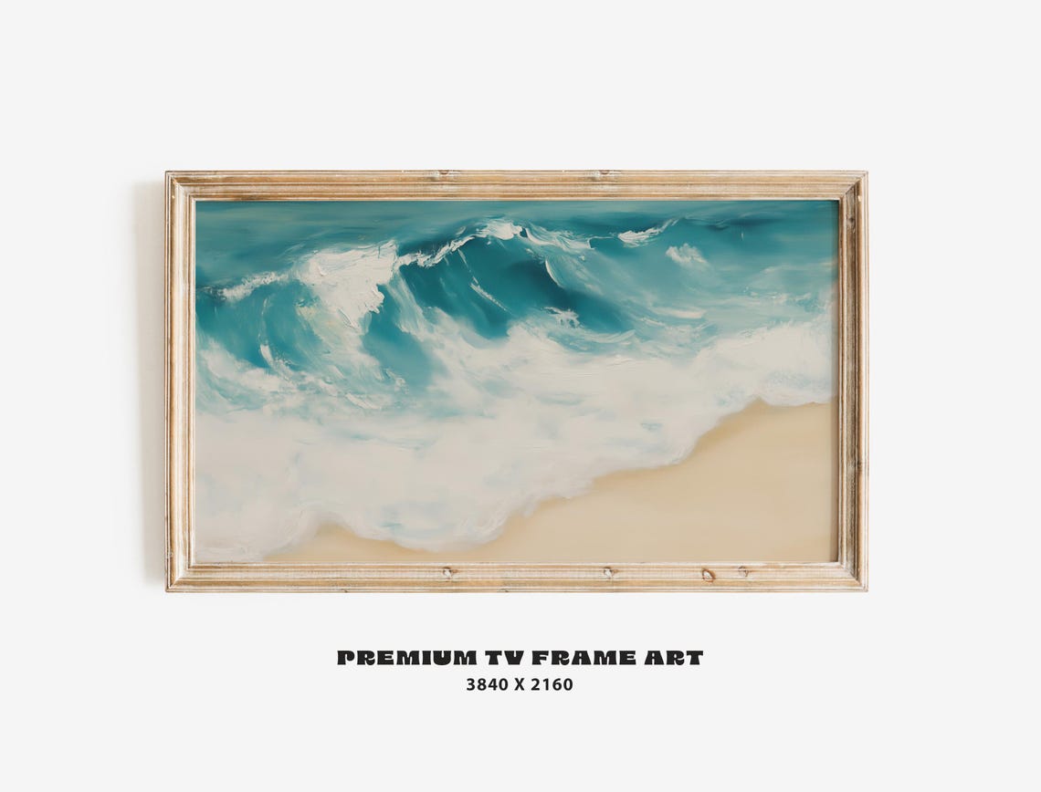 Blue Ocean Waves Frame Tv Art Abstract Seascape For Samsung Cool Toned Beach Painting Summer Screensaver Ftv1