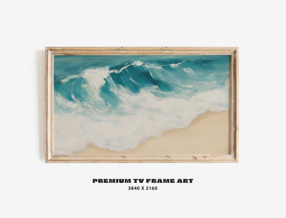 Blue Ocean Waves Frame Tv Art Abstract Seascape For Samsung Cool Toned Beach Painting Summer Screensaver Ftv1