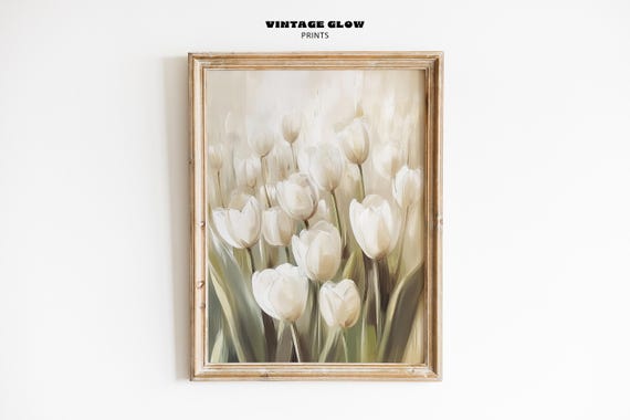 White Tulips Vintage Floral Art Print for Nursery
