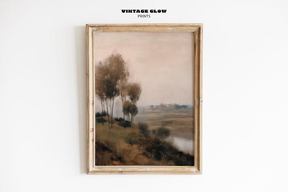 Vintage Landscape Art Print Moody Tree Painting Large Wall Rustic Nature Decor V282