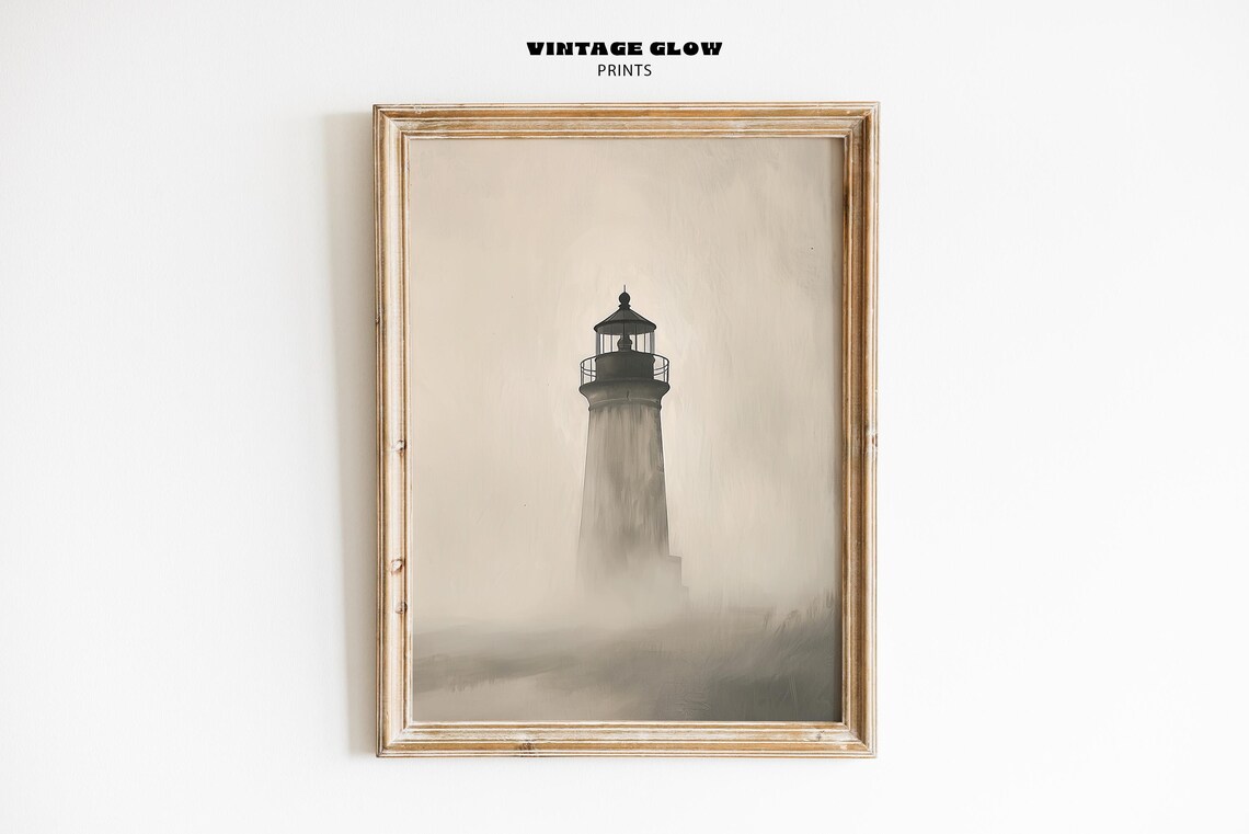 Vintage Lighthouse Seascape Art Print, Nautical Landscape