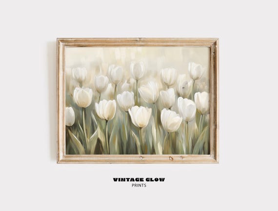 White Tulips Vintage Floral Art Print