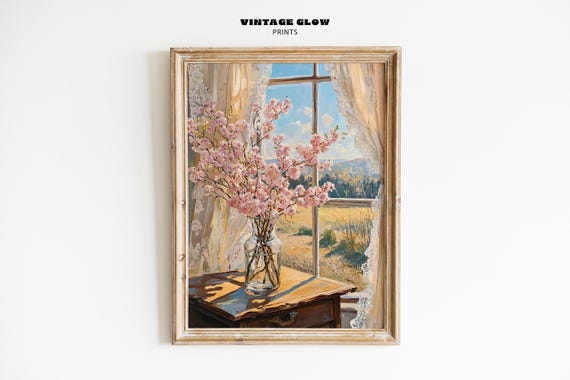 Spring Still Life Art Print Blooming Pink Cherry Blossom Wall Decor Vintage Floral V123