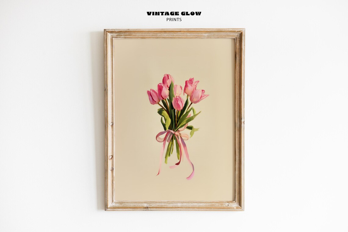 Coquette Tulip Bouquet, Pink Y2K Floral Art Print