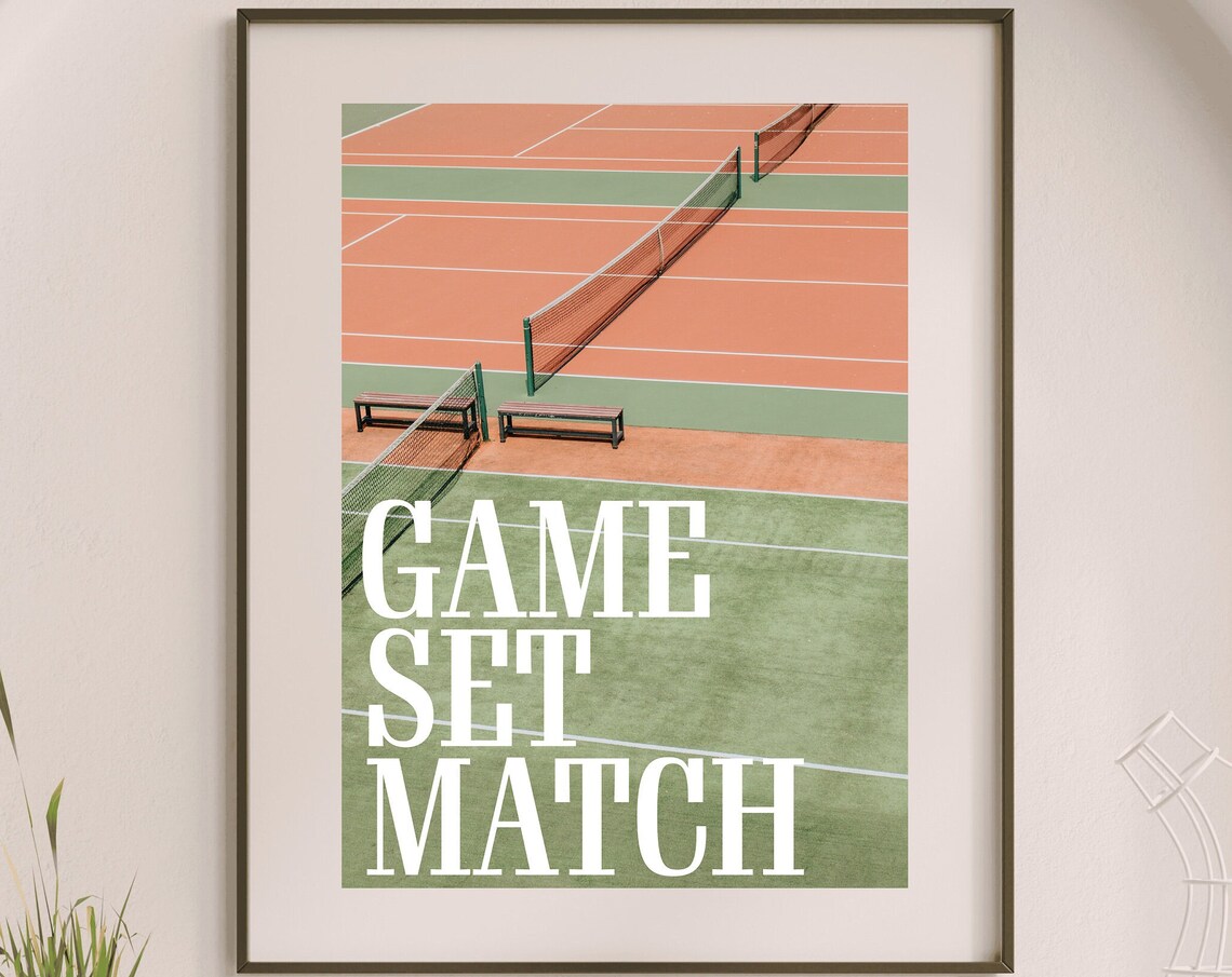 Retro Game Set Match Aerial Tennis Courts Photo Sports Poster