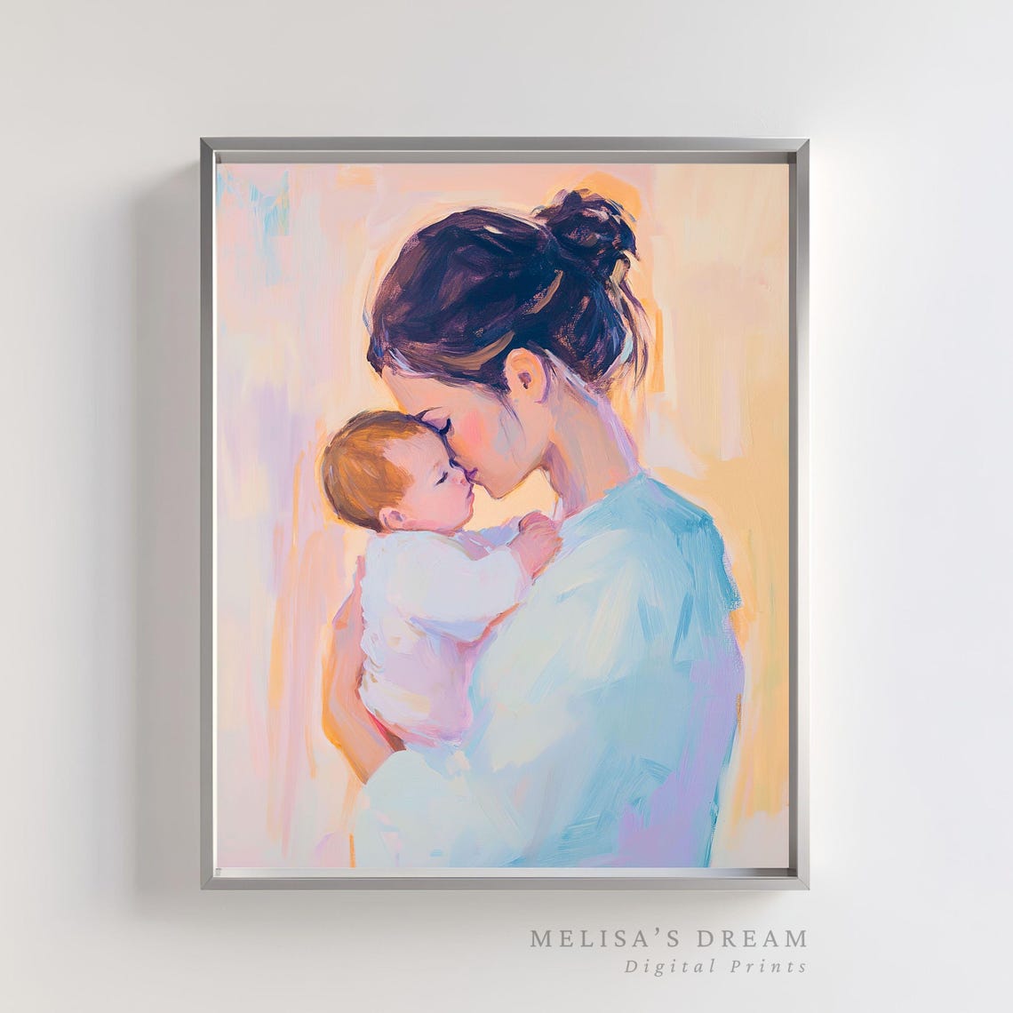 Mother And Baby Print Emotional Pastel Painting Of Mom Holding Newborn Motherhood Wall Art For Nursery Shower Gift