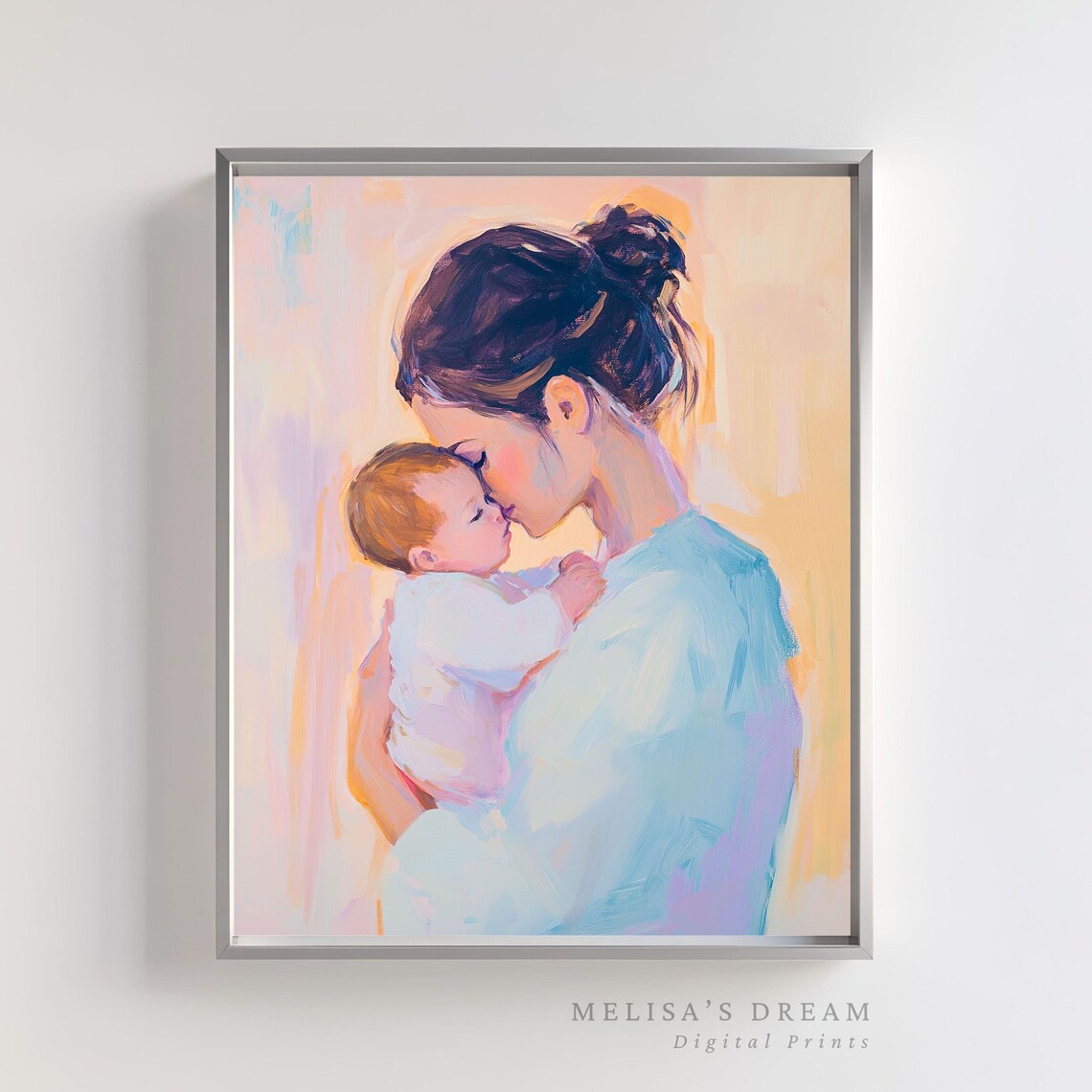 Mother Kissing Newborn Baby Pastel Painting Motherhood Poster
