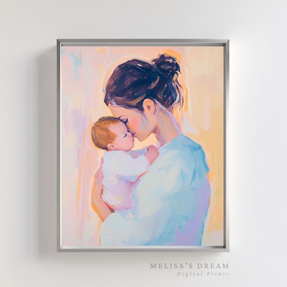 Mother Kissing Newborn Baby Pastel Painting Motherhood Poster