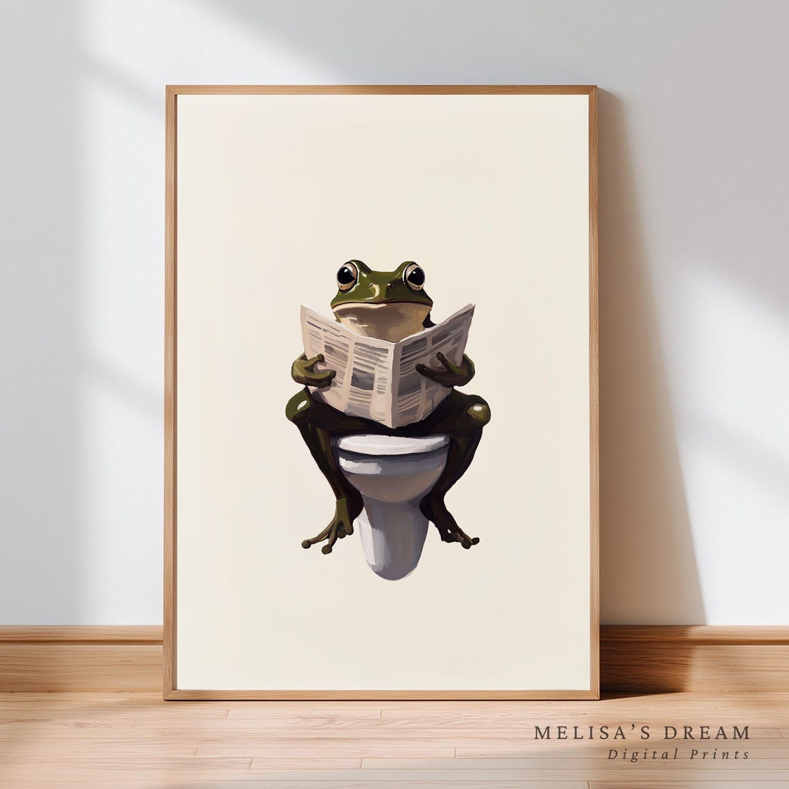 Funny Frog Reading Newspaper On Toilet Quirky Bathroom Poster