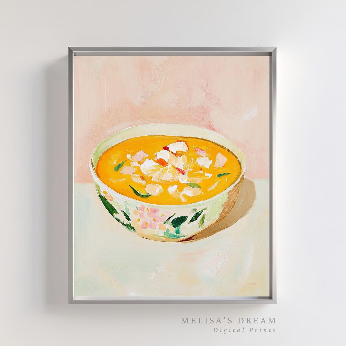 Creamy Soup Bowl Floral Painted Pastel Food Still Life Poster