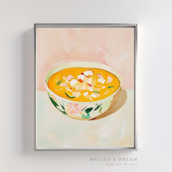 Creamy Soup Bowl Floral Painted Pastel Food Still Life Poster