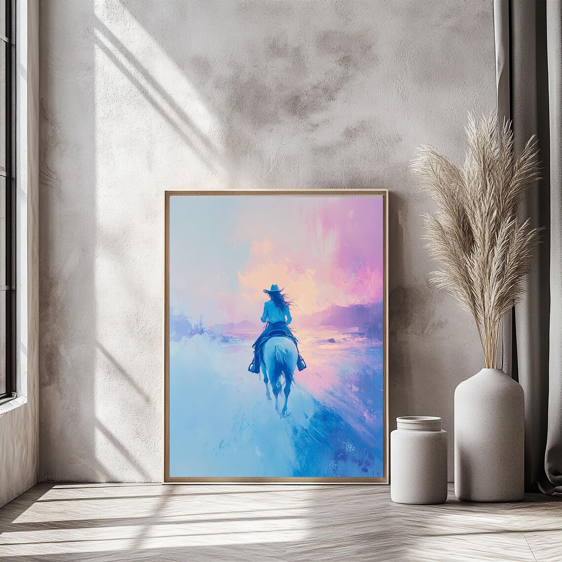 Cowgirl On Horse Art Print, Western Sunset - Image 4