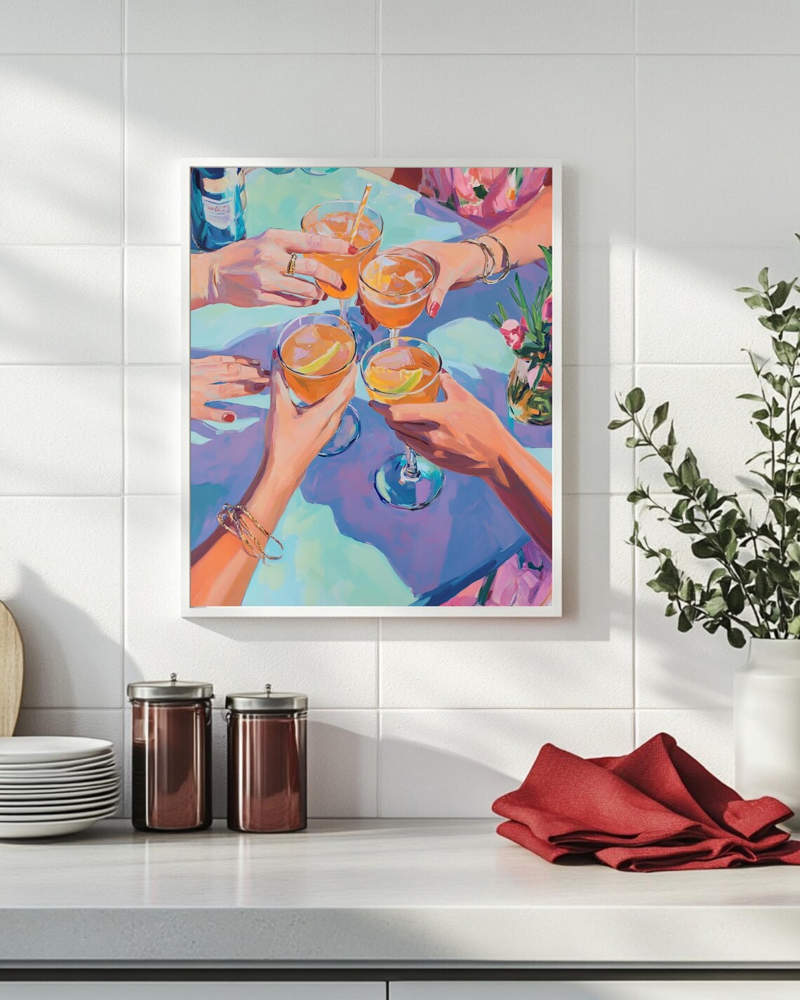 Cocktail Party Cheers Artwork, Summer Bar Decor - Image 3