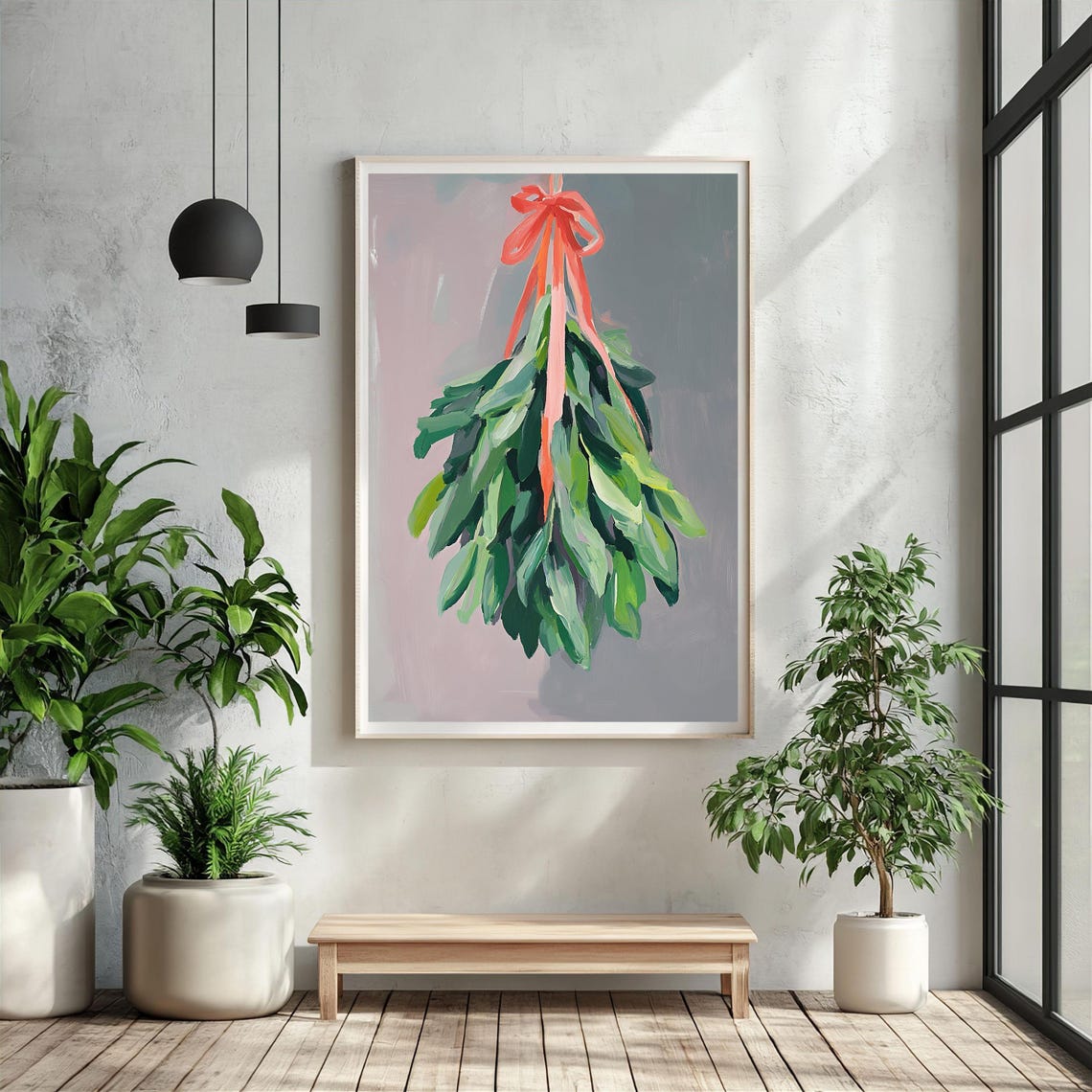 Hanging Sage Bundle Tied With Red Ribbon Botanical Kitchen Art Poster - Image 2