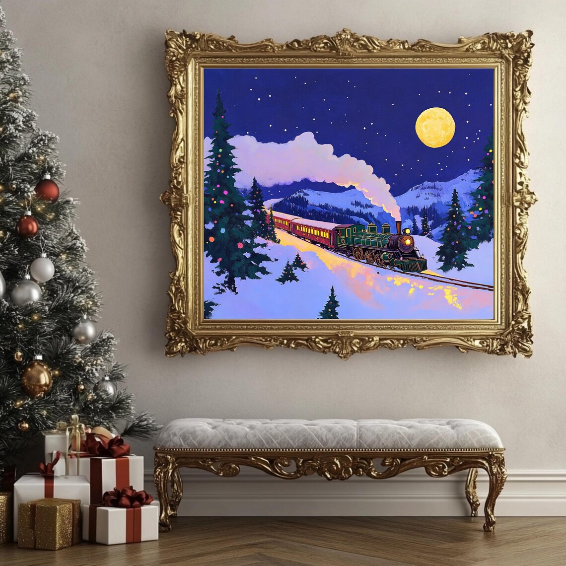 Christmas Vintage Train, Festive Steam Train Art Print - Image 2
