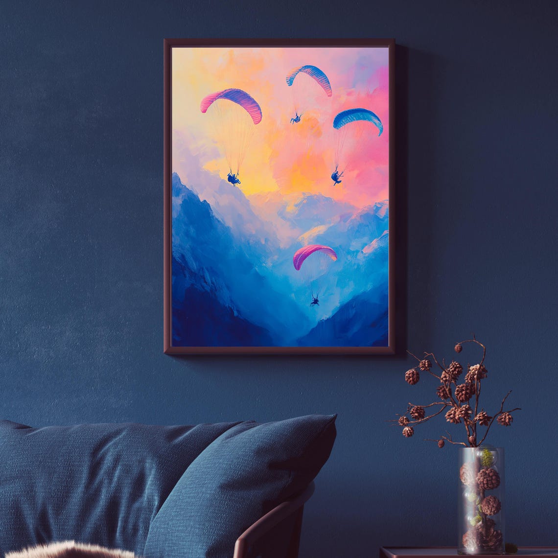 Paragliding Art Print Adventure Sports Decor Vibrant Sky And Mountain Scene Extreme Sports Art Parachute Painting Colorful Sky Art - Image 2