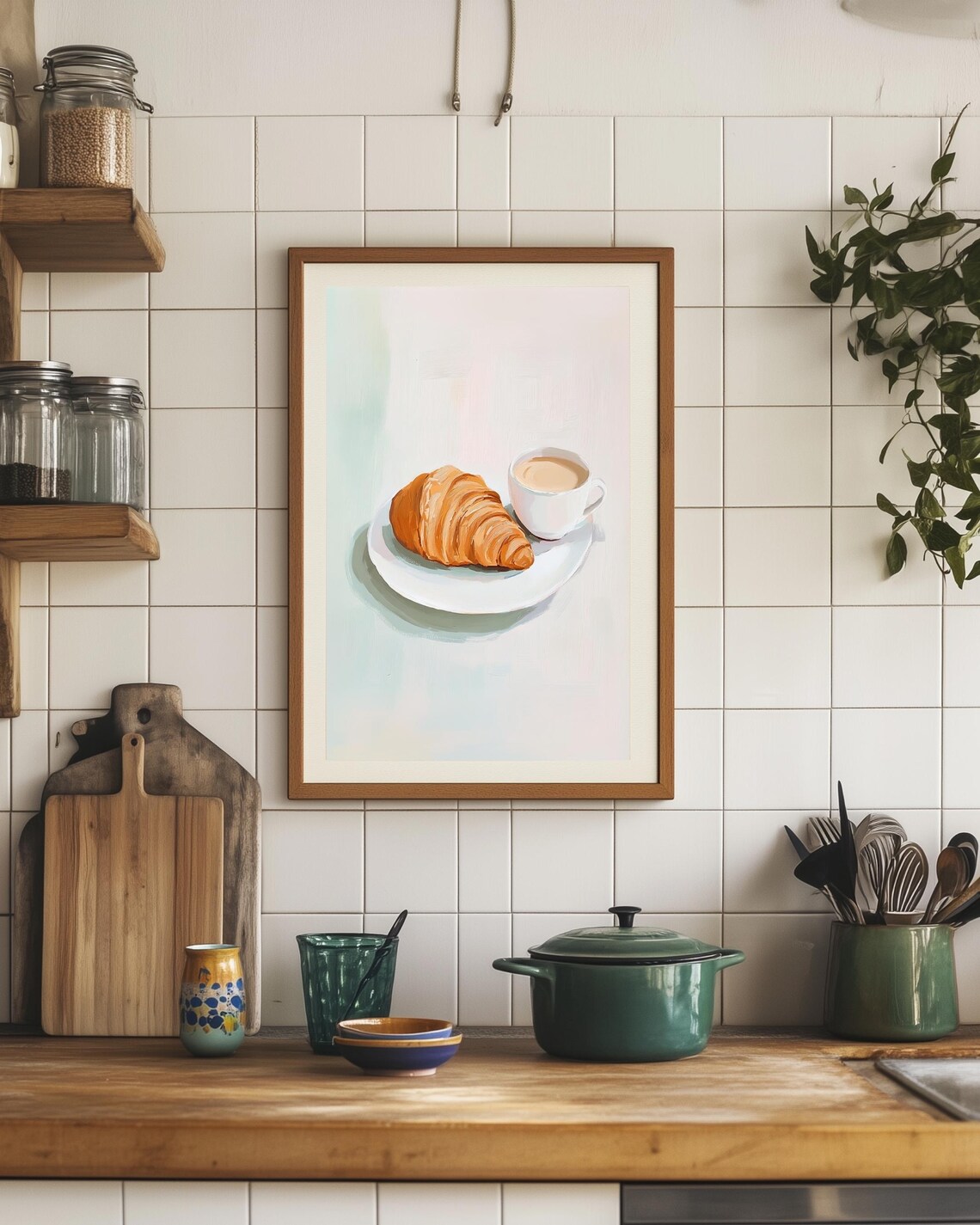 Coffee Croissant Print Coffee Inspired Art Decor French Cafe Croissant Poster Retro Coffee Lover Poster Minimalistic Coffee Decor - Image 3