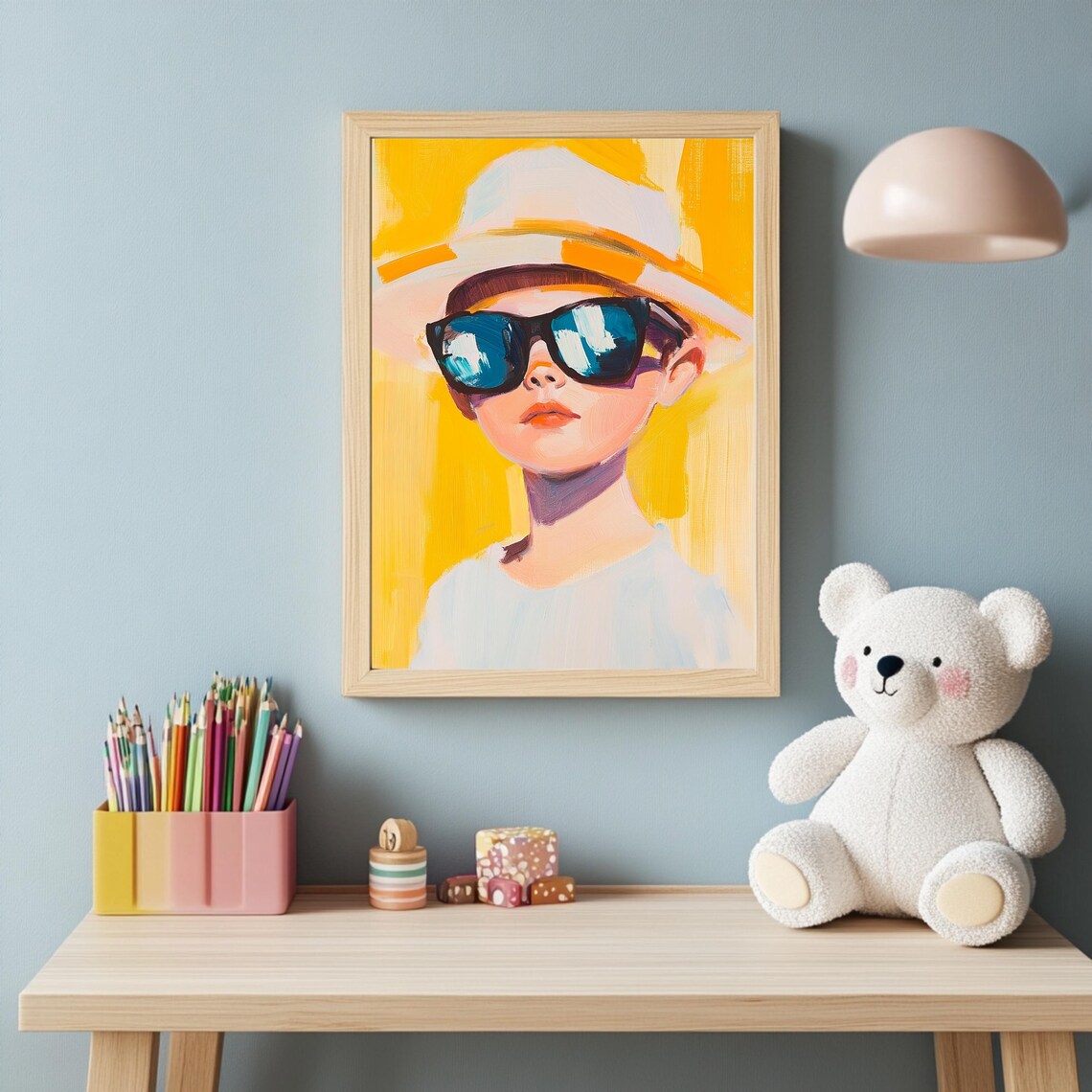 Cool Kid In Sunglasses And Hat Sunny Yellow Pop Style Art Poster - Image 3