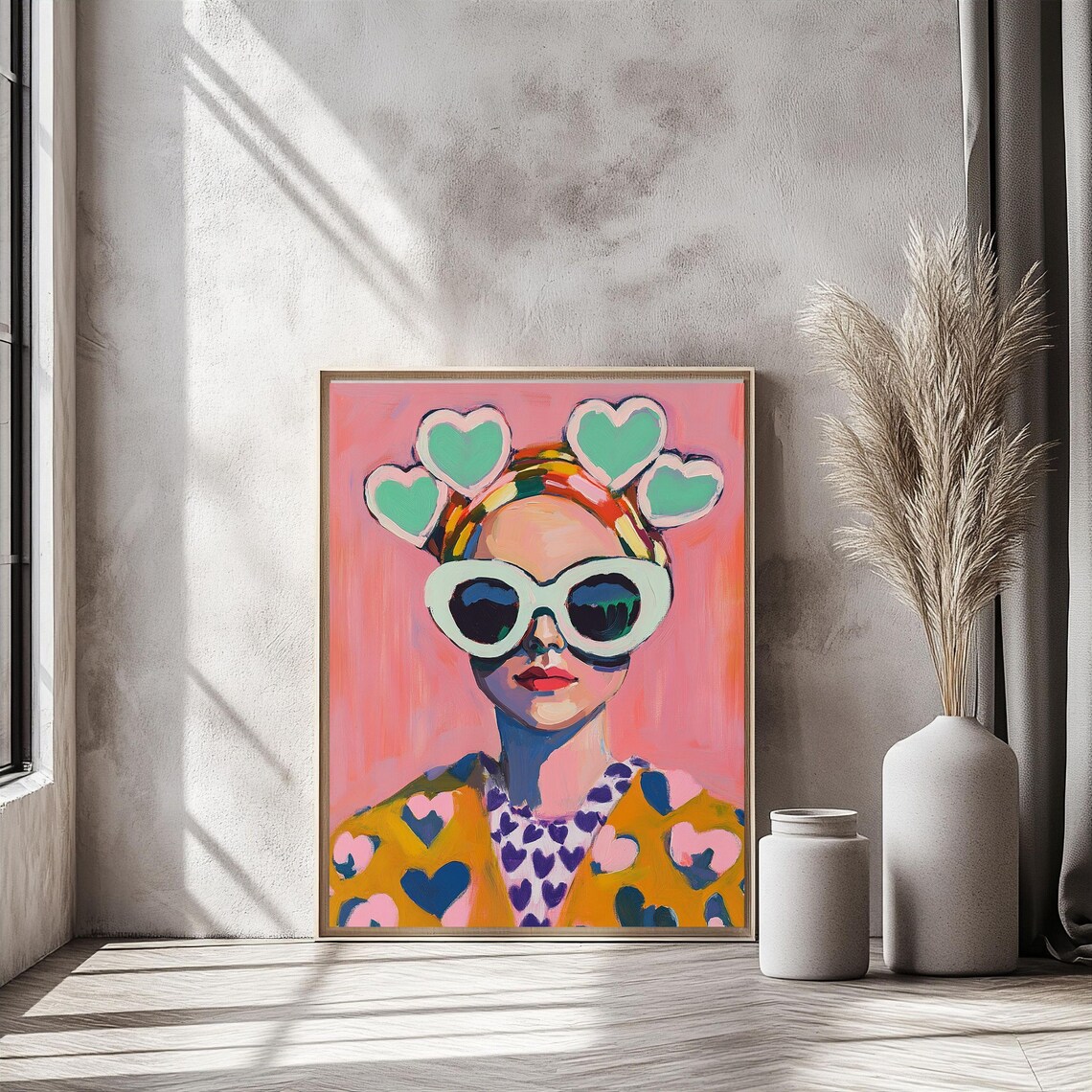 Stylish Woman With Heart Sunglasses Bold Vibrant Pop Art Poster - Image 3