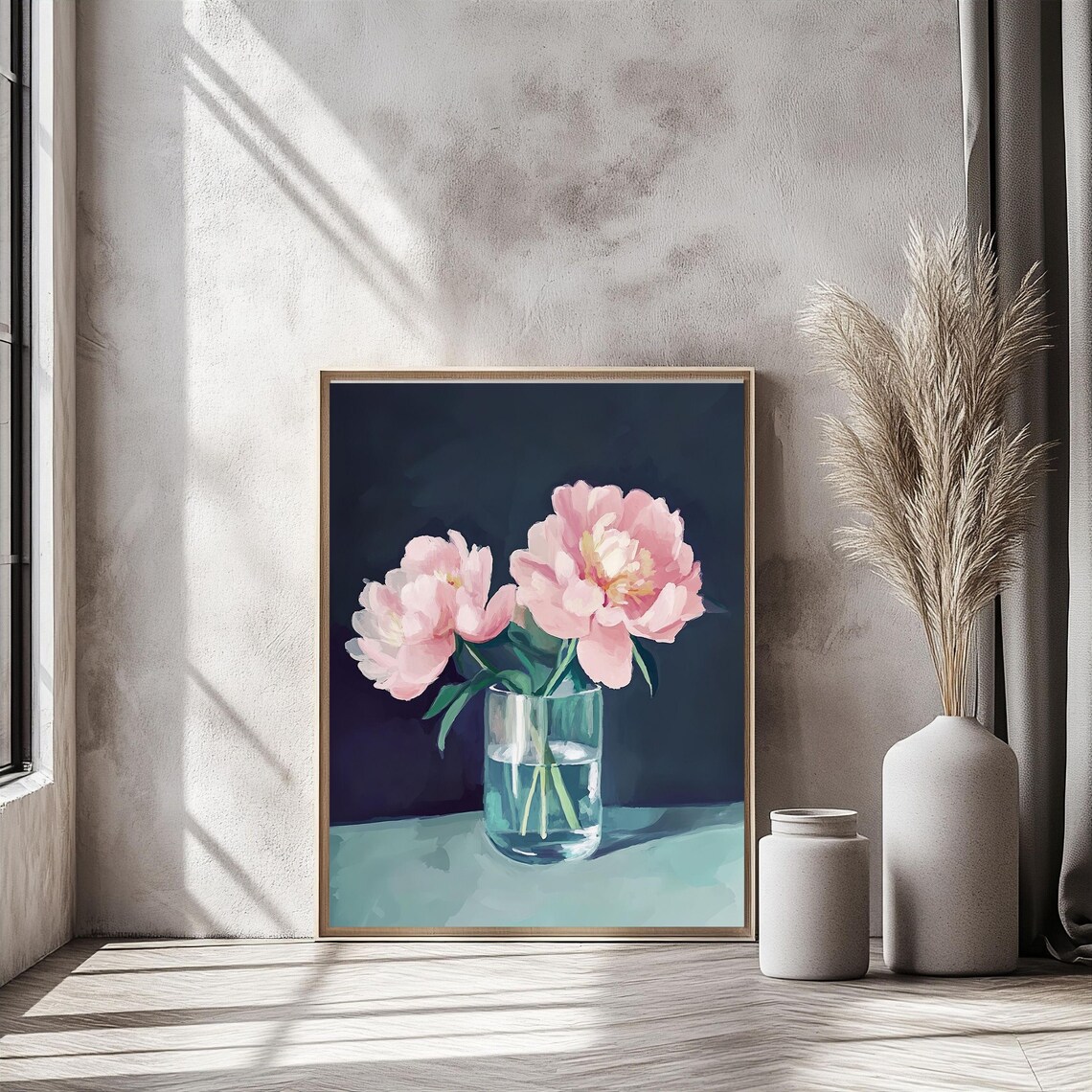 Pink Peonies, Minimalist Floral With Vase Art - Image 2