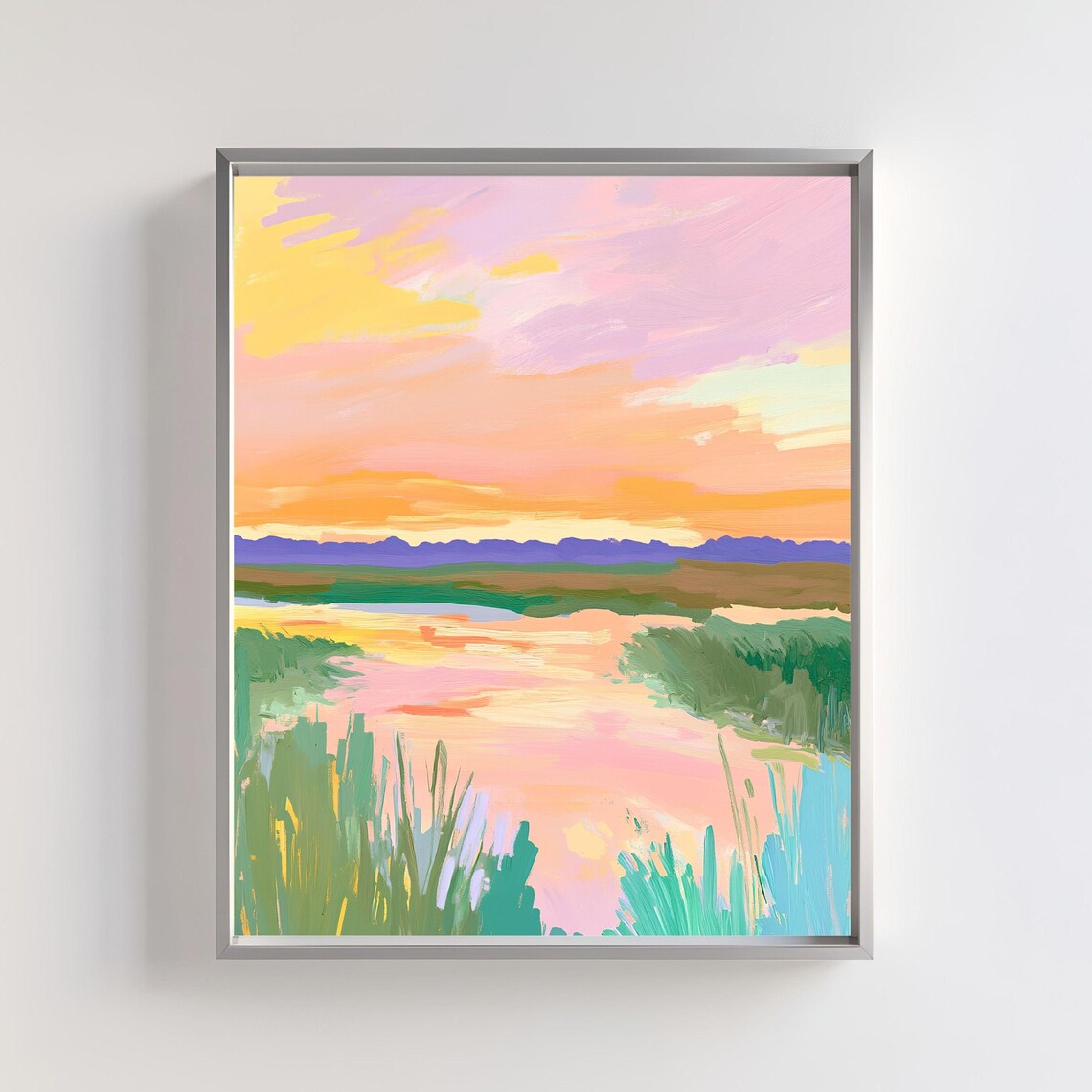 Calming Decorative Sunset Marsh Boho Meadow Poster