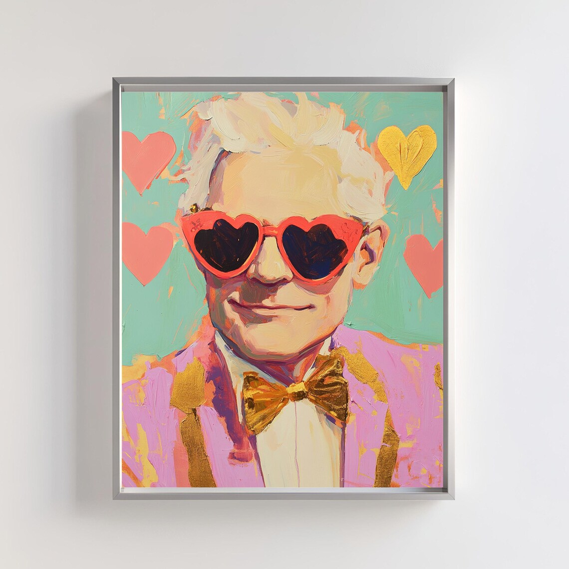 Pop Art Portrait With Heart Sunglasses, Quirky Fashion