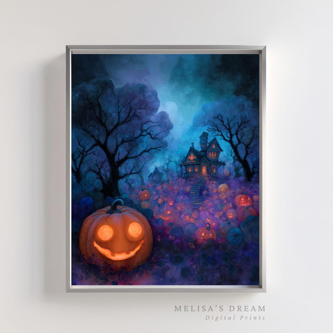 Halloween Wall Art Haunted House Pumpkin Patch Spooky Jack O Lantern Artwork