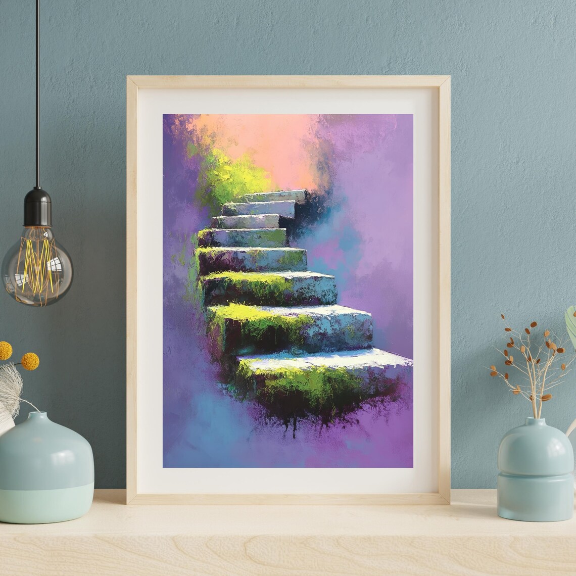 Abstract Stairway, Mystical Mossy Steps Art Print - Image 3