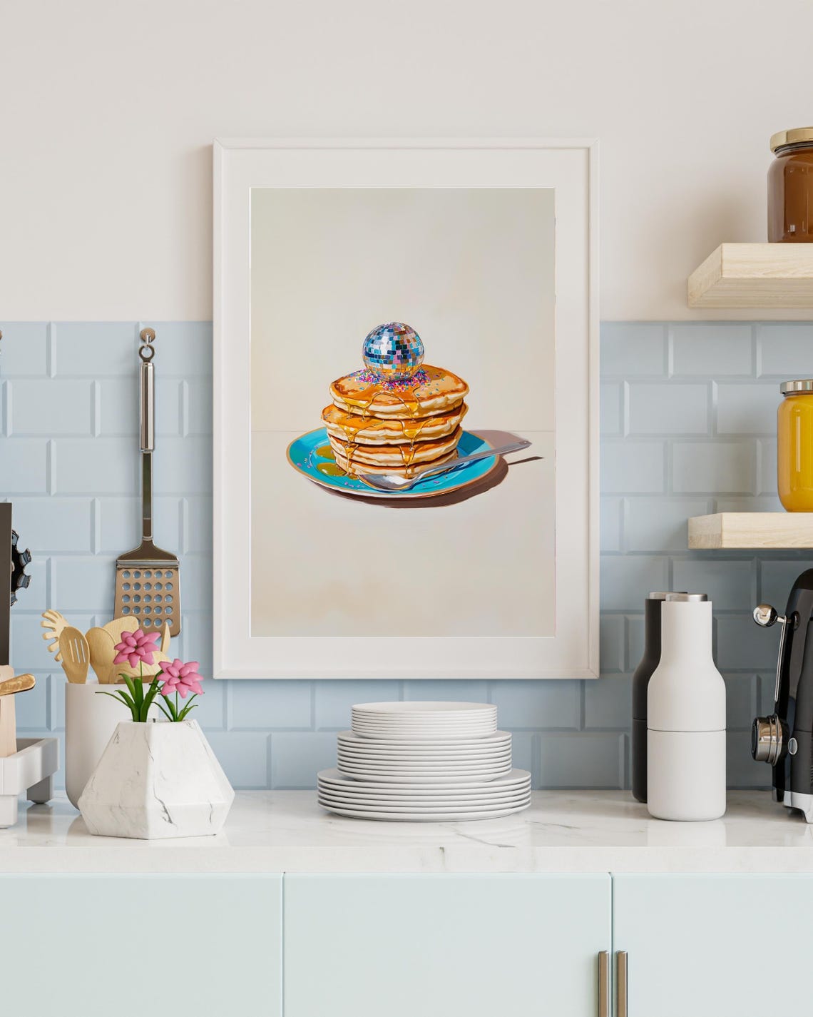 Breakfast Poster Glam Disco Wall Art Pancake Print Funny Chef Poster Brunch Art Print Preppy Room Decor Girly Kitchen Poster - Image 4