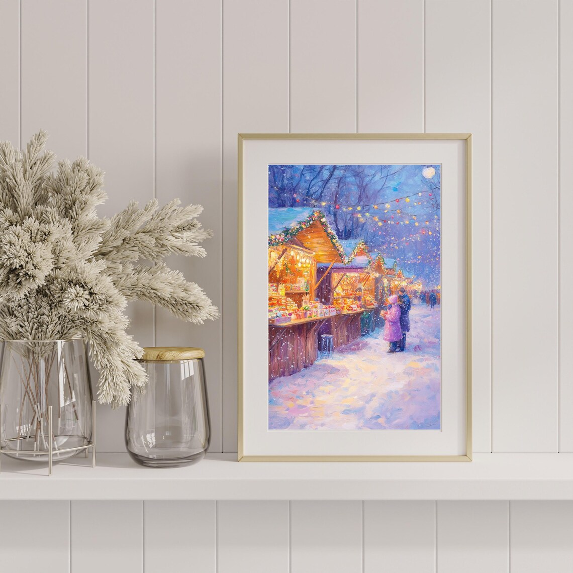 Christmas Market Art Print, Festive Holiday Scene - Image 2