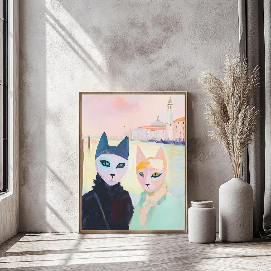 Masked Cats in Venice with Grand Canal View Whimsical Poster - Image 4
