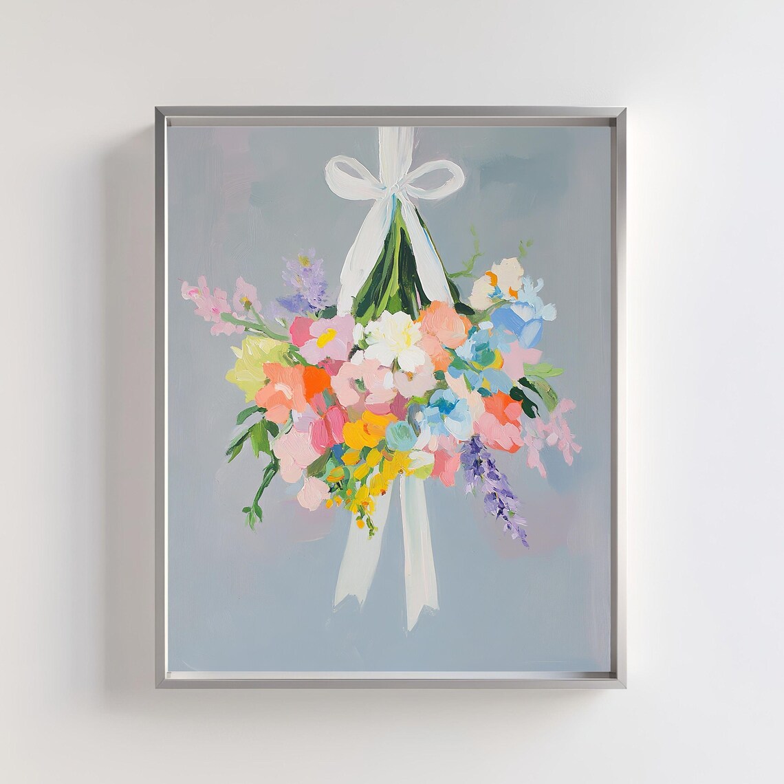 Lush Pastel Flower Bouquet Tied With White Ribbon Swag Art Poster