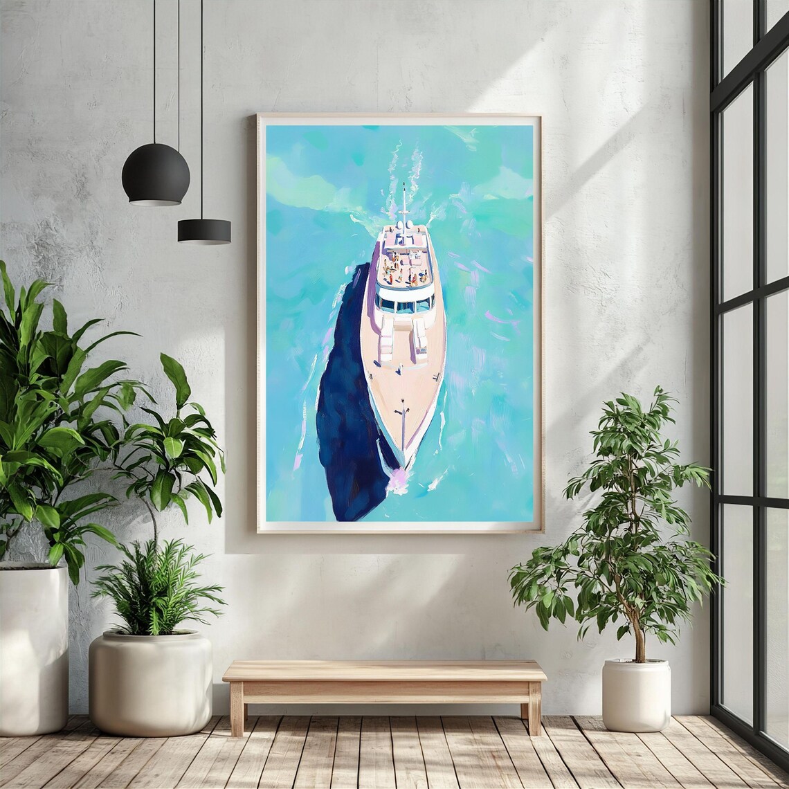 Luxury Yacht Wall Art Aerial Yacht Painting Turquoise Ocean Print Nautical Wall Art Coastal Living Decor Boat Artful Poster Print - Image 5