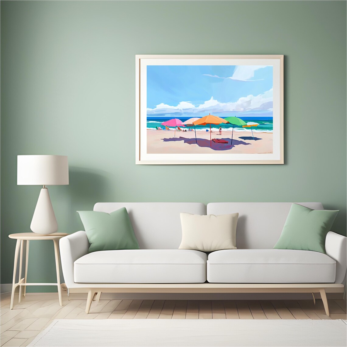Beach Landscape Painting, Vibrant Coastal Scene - Image 2