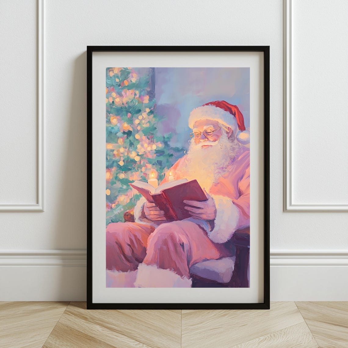 Santa Claus Reading Book By Candlelight Christmas Tree Art Poster - Image 3