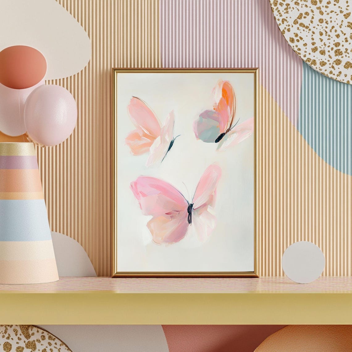 Pink Butterfly Wall Art Abstract Pastel Butterfly Feminine Watercolor Nursery Decor Soft Boho Room Print - Image 2