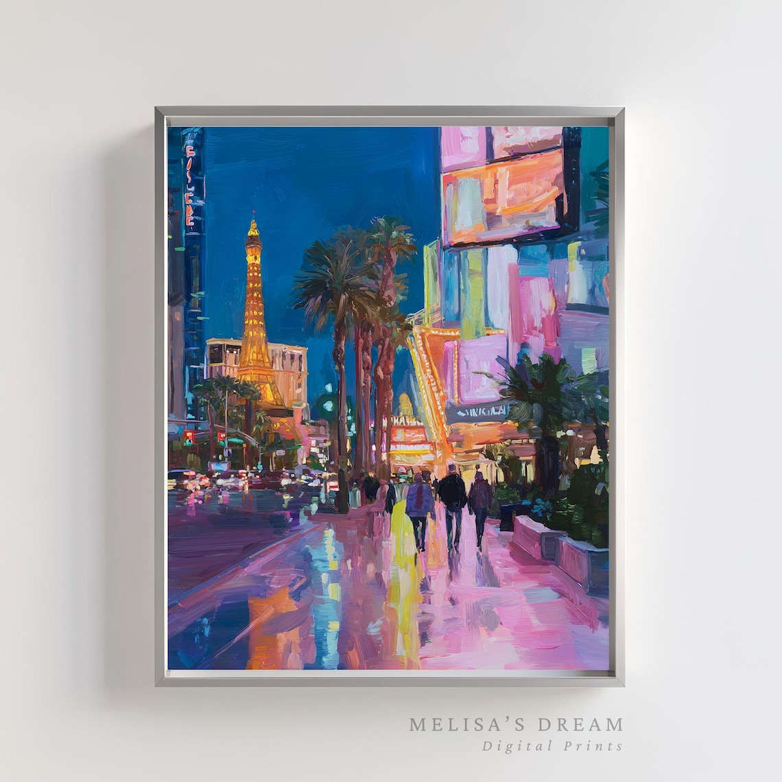 Las Vegas Strip At Night Impressionist Neon Cityscape Painting Poster