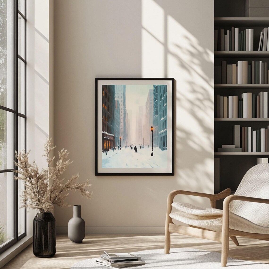Winter Cityscape, Snowy Urban Street Scene Art Print - Image 3