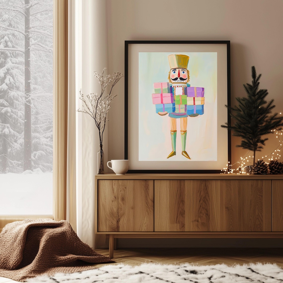 Adorable Nutcracker Soldier Carrying Colorful Christmas Gifts Art Poster - Image 3