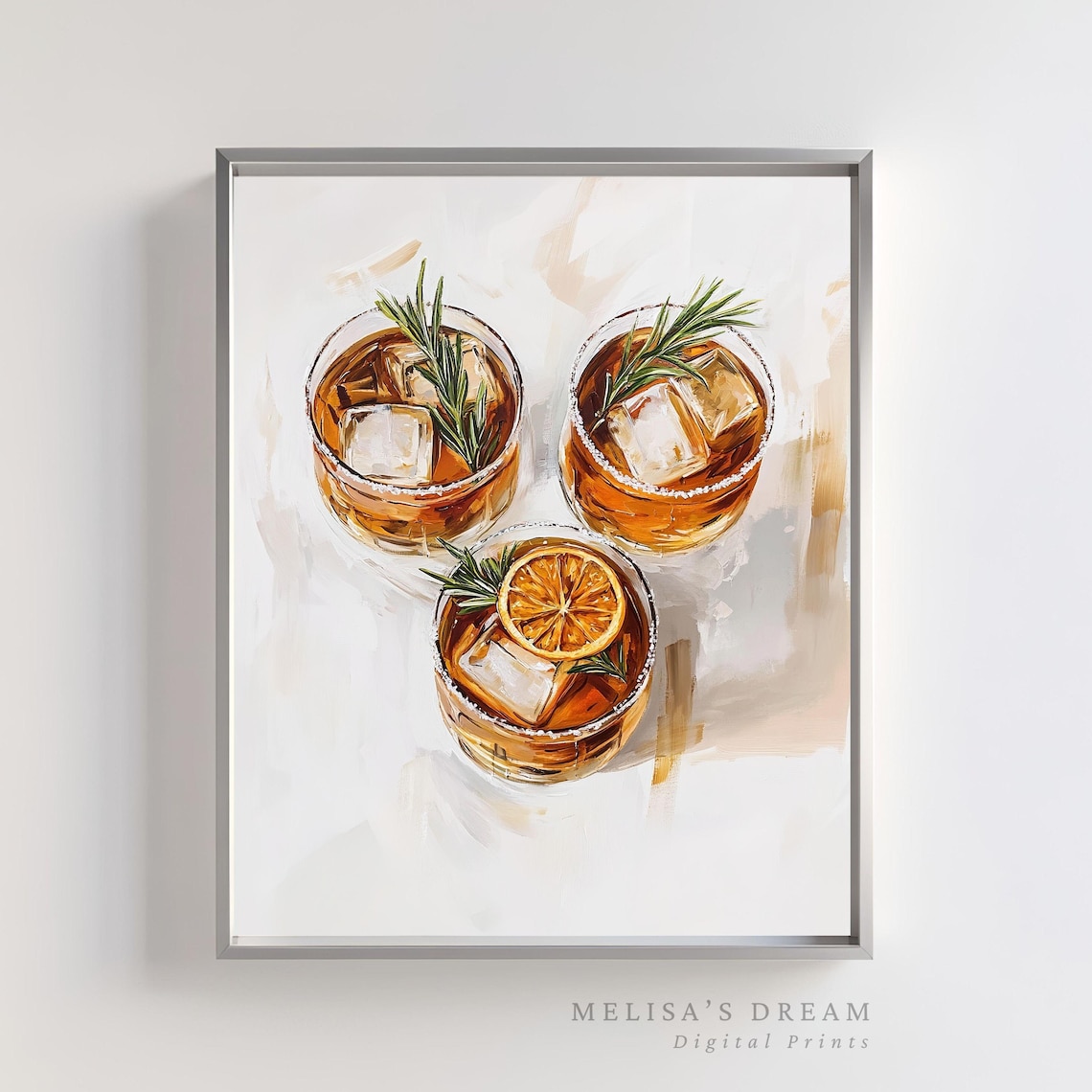 Amber Cocktail Trio Rosemary Orange Garnish Home Bar Cart Print