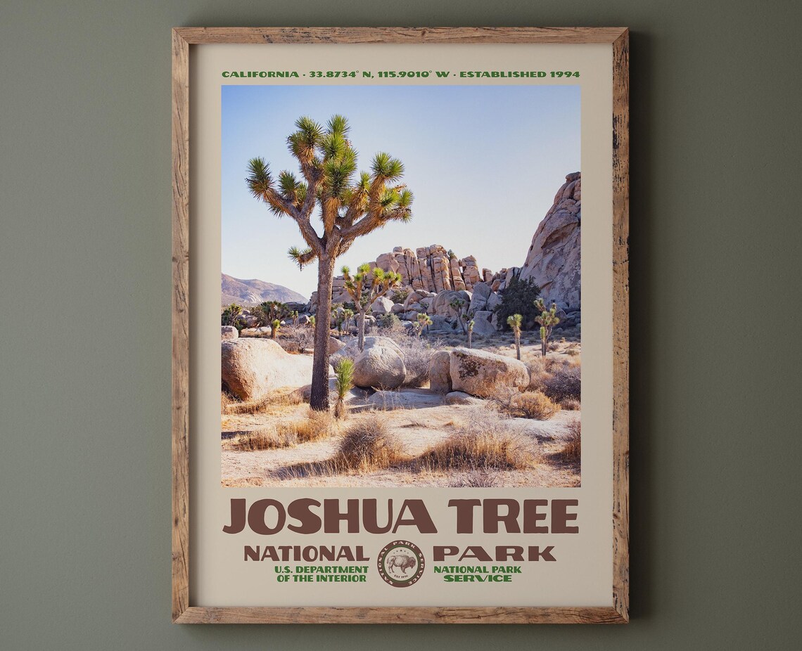 Joshua Tree National Park California Vintage Photography Travel Poster